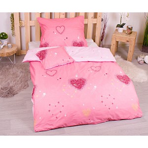 Třídílná sada hebkého povlečení 140x200+70x90+40x50 srdcové hvězdy - růžová