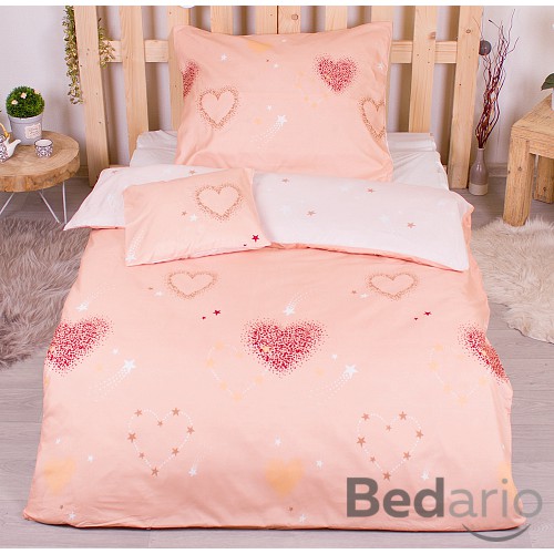 Třídílná sada hebkého povlečení 140x200+70x90+40x50 srdcové hvězdy - grepová