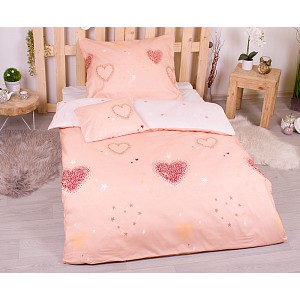 Třídílná sada hebkého povlečení 140x200+70x90+40x50 srdcové hvězdy - grepová