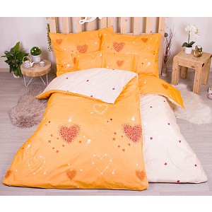 Sedmidílná sada hebkého povlečení 140x200+70x90 srdcové hvězdy - zlatá