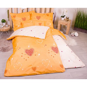 Sedmidílná sada hebkého povlečení 140x200+70x90 srdcové hvězdy - zlatá