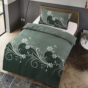 Microtop povlečení 140x200+70x90 Květinové vlny - Jedlová zeleň