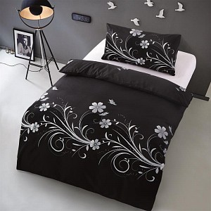 Microtop povlečení 140x200+70x90 Květinové vlny - Černá