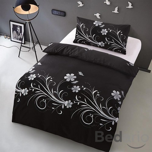 Microtop povlečení 140x200+70x90 Květinové vlny - Černá