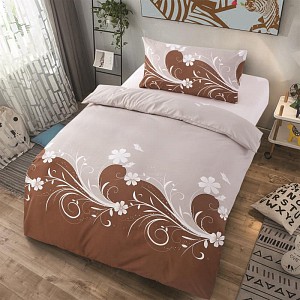Microtop povlečení 140x200+70x90 Květinové vlny - Hnědo-šedá
