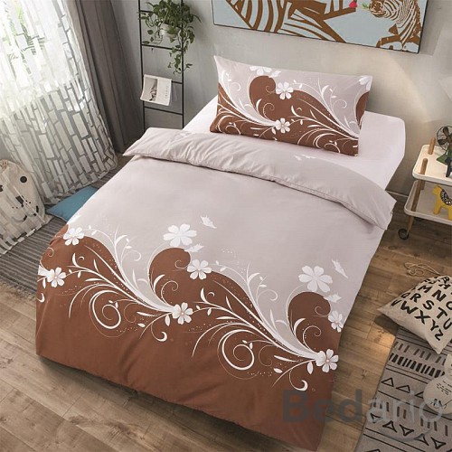 Microtop povlečení 140x200+70x90 Květinové vlny - Hnědo-šedá