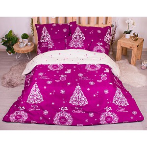 Šestidílná sada francouzské povlečení s vánočním motivem 220x200+70x90 Fialová