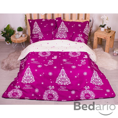 Šestidílná sada francouzské povlečení s vánočním motivem 220x200+70x90 Fialová