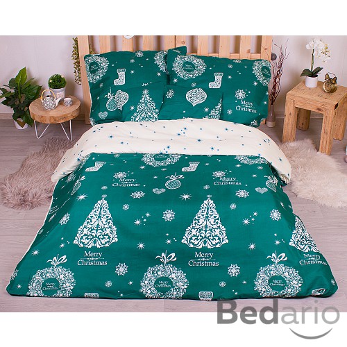 Šestidílná sada francouzské povlečení s vánočním motivem 220x200+70x90 Zelená
