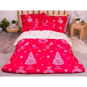 Šestidílná sada francouzské povlečení s vánočním motivem 220x200+70x90 Červená