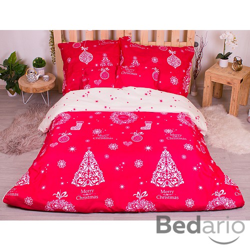 Šestidílná sada francouzské povlečení s vánočním motivem 220x200+70x90 Červená