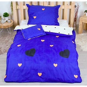 Třídílná sada hebkého povlečení 140x200+70x90+40x50 Srdce v modrém
