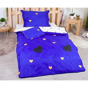 Třídílná sada hebkého povlečení 140x200+70x90+40x50 Srdce v modrém
