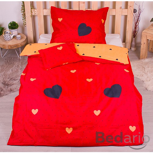 Třídílná sada hebkého povlečení 140x200+70x90+40x50 Srdce v červeném