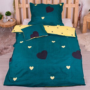 Třídílná sada hebkého povlečení 140x200+70x90+40x50 Srdce v zeleném