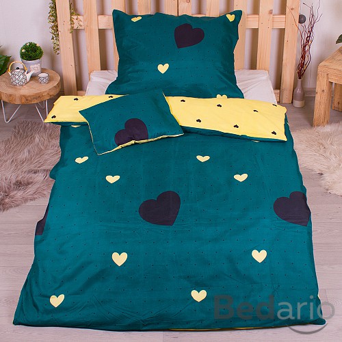 Třídílná sada hebkého povlečení 140x200+70x90+40x50 Srdce v zeleném