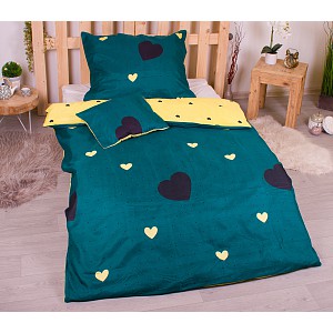 Třídílná sada hebkého povlečení 140x200+70x90+40x50 Srdce v zeleném