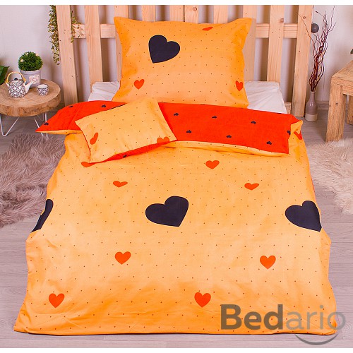 Třídílná sada hebkého povlečení 140x200+70x90+40x50 Srdce ve žlutém