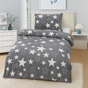 Mikroplyšové povlečení Premium 140x200+70x90 Hvězdy v šedém