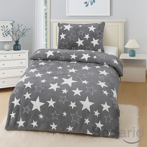 Mikroplyšové povlečení Premium 140x200+70x90 Hvězdy v šedém