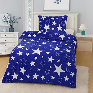 Mikroplyšové povlečení Premium 140x200+70x90 Hvězdy v modrém