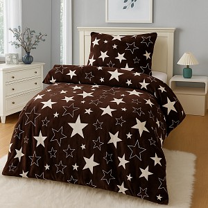 Mikroplyšové povlečení Premium 140x200+70x90 Hvězdy v hnědém