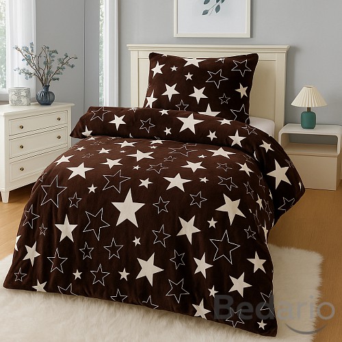 Mikroplyšové povlečení Premium 140x200+70x90 Hvězdy v hnědém