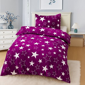 Mikroplyšové povlečení Premium 140x200+70x90 Hvězdy ve fialovém