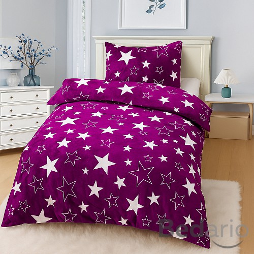 Mikroplyšové povlečení Premium 140x200+70x90 Hvězdy ve fialovém