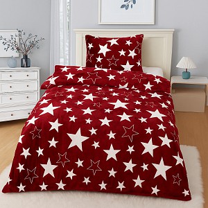 Mikroplyšové povlečení Premium 140x200+70x90 Hvězdy v bordó