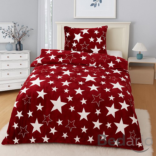 Mikroplyšové povlečení Premium 140x200+70x90 Hvězdy v bordó