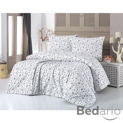 Prodloužené vánoční povlečení 140x220+70x90 VLOČKY šedé