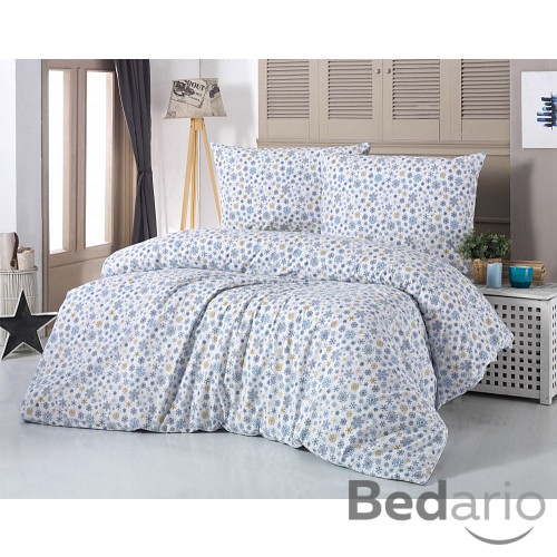 Prodloužené vánoční povlečení 140x220+70x90 VLOČKY modrobéžové