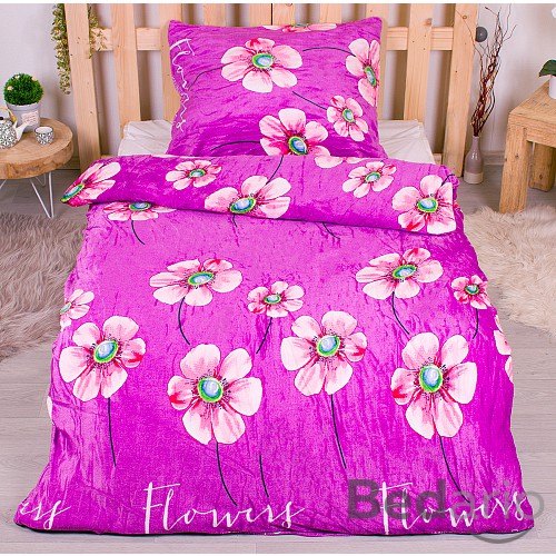 Mikroplyšové povlečení Premium 140x200+70x90 Japonská sasanka - fialové