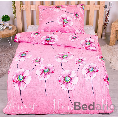 Mikroplyšové povlečení Premium 140x200+70x90 Japonská sasanka - růžové