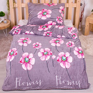 Mikroplyšové povlečení Premium 140x200+70x90 Japonská sasanka - šedé