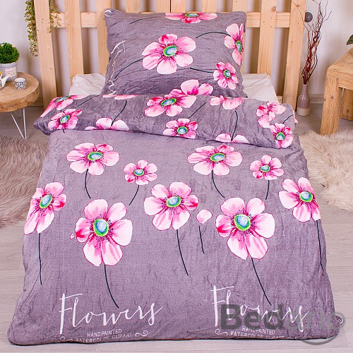 Mikroplyšové povlečení Premium 140x200+70x90 Japonská sasanka - šedé