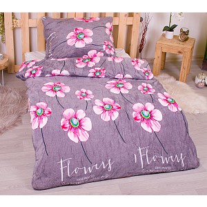 Mikroplyšové povlečení Premium 140x200+70x90 Japonská sasanka - šedé