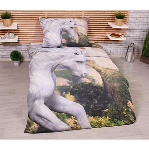 Bavlněné povlečení 140x200+70x90 White Unicorn