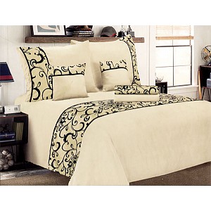 Šestidílné mikrosaténové povlečení na 2 lůžka - Ornament krémový