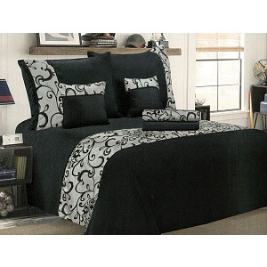 Šestidílné mikrosaténové povlečení na 2 lůžka - Ornament černý