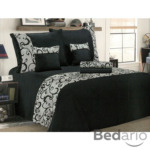 Šestidílné mikrosaténové povlečení na 2 lůžka - Ornament černý