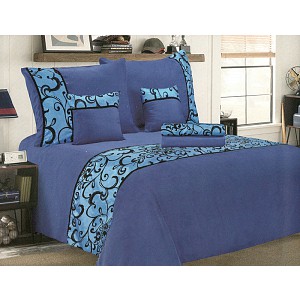 Šestidílné mikrosaténové povlečení na 2 lůžka - Ornament Královská modř