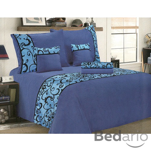 Šestidílné mikrosaténové povlečení na 2 lůžka - Ornament Královská modř