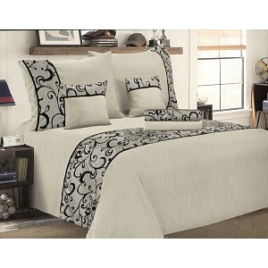 Šestidílné mikrosaténové povlečení na 2 lůžka - Ornament šedý