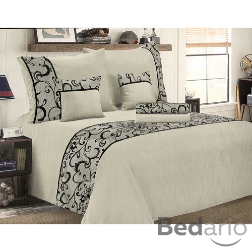 Šestidílné mikrosaténové povlečení na 2 lůžka - Ornament šedý