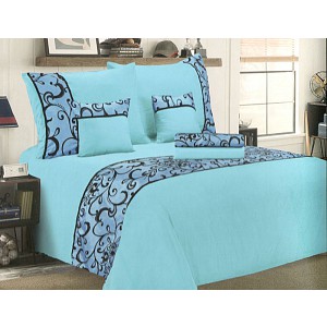 Šestidílné mikrosaténové povlečení na 2 lůžka - Ornament azurový