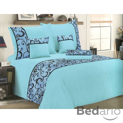 Šestidílné mikrosaténové povlečení na 2 lůžka - Ornament azurový