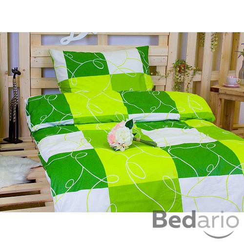 Krepové povlečení DELUXE 70x90 140x220 - Zelené šachy