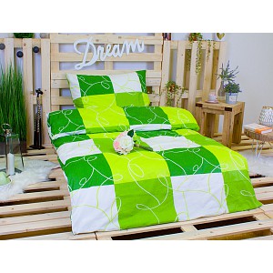 Krepové povlečení DELUXE 70x90 140x220 - Zelené šachy